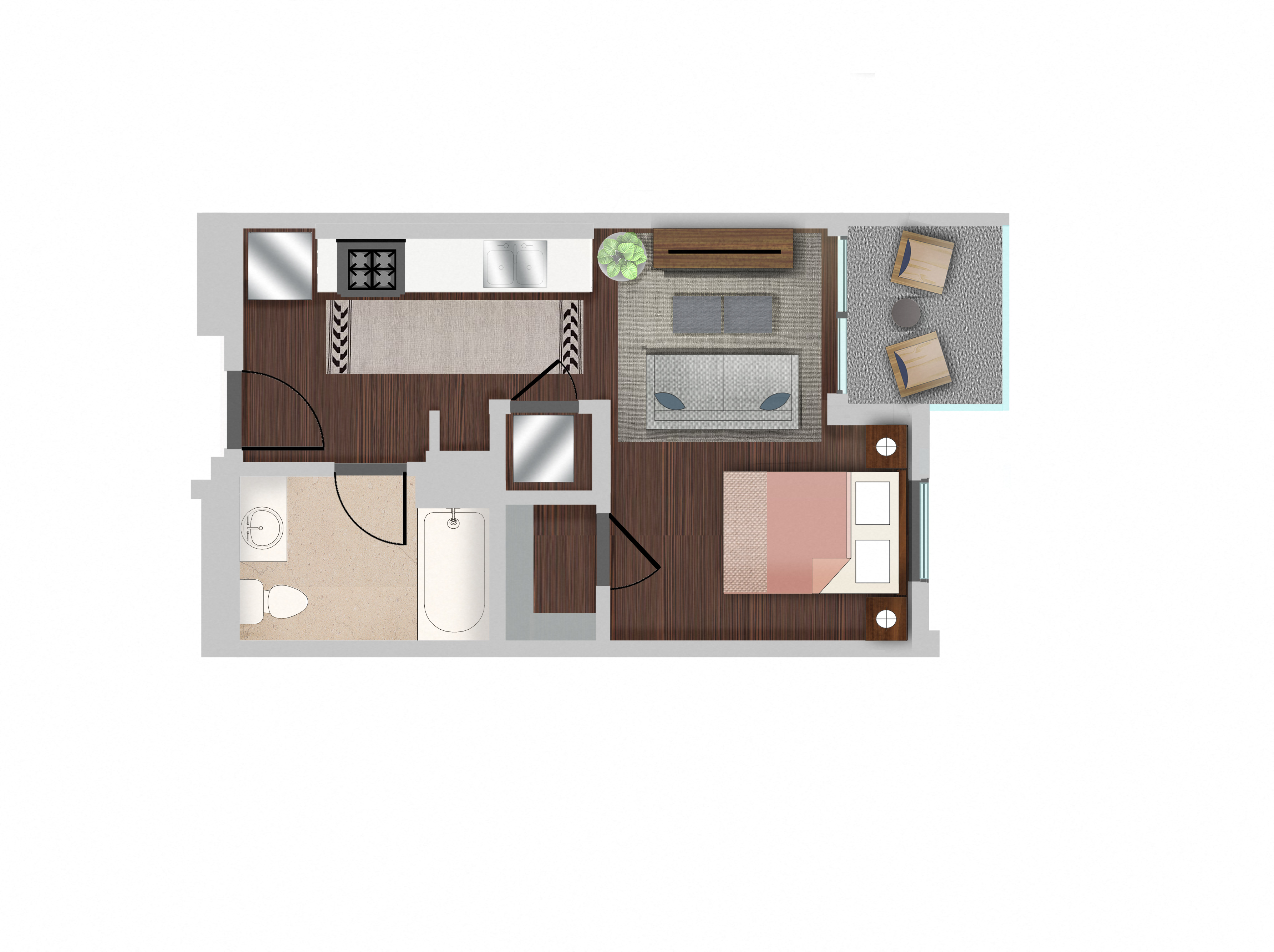 Floor plan for studio, 1 bath, 420 sqft